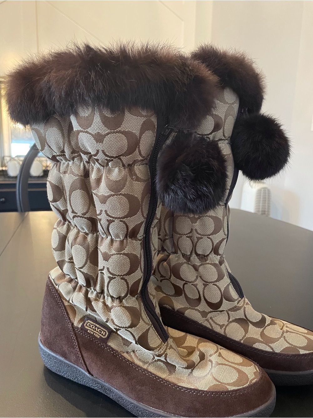 Coach Women’s Dark Brown Shearling-Trim Slip-On Boots